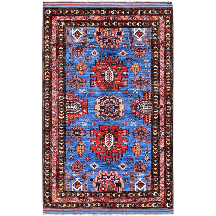 2'11" x 4'8" New Hand Knotted Blue Wool Rectangle Oriental Rug - MOA102630