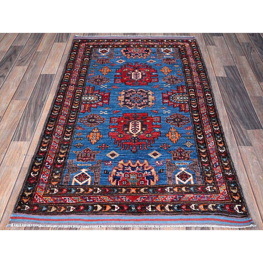 2'11" x 4'8" New Hand Knotted Blue Wool Rectangle Oriental Rug - MOA102630
