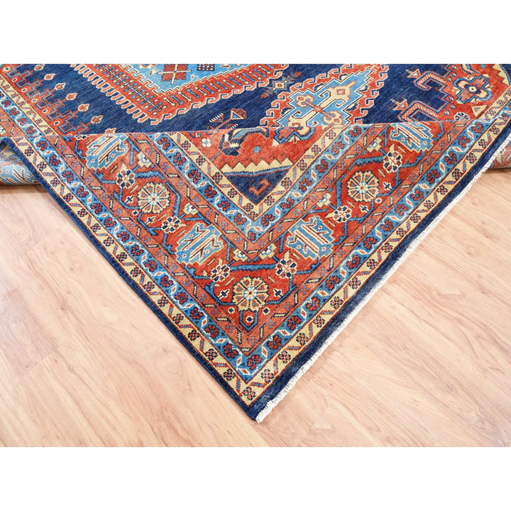 9'1" x 12'0" New Hand Knotted Blue Wool Rectangle Oriental Rug - MOA10263100