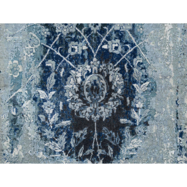 2'7" x 8'0" New Hand Knotted Blue Wool & Silk Runner Oriental Rug - MOA10263191