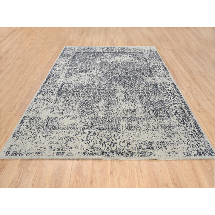 8'0" x 10'1" New Hand Loomed Grey Wool & Art Silk Rectangle Oriental Rug - MOA10263255