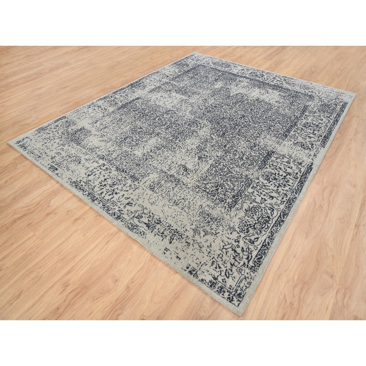 8'0" x 10'1" New Hand Loomed Grey Wool & Art Silk Rectangle Oriental Rug - MOA10263255