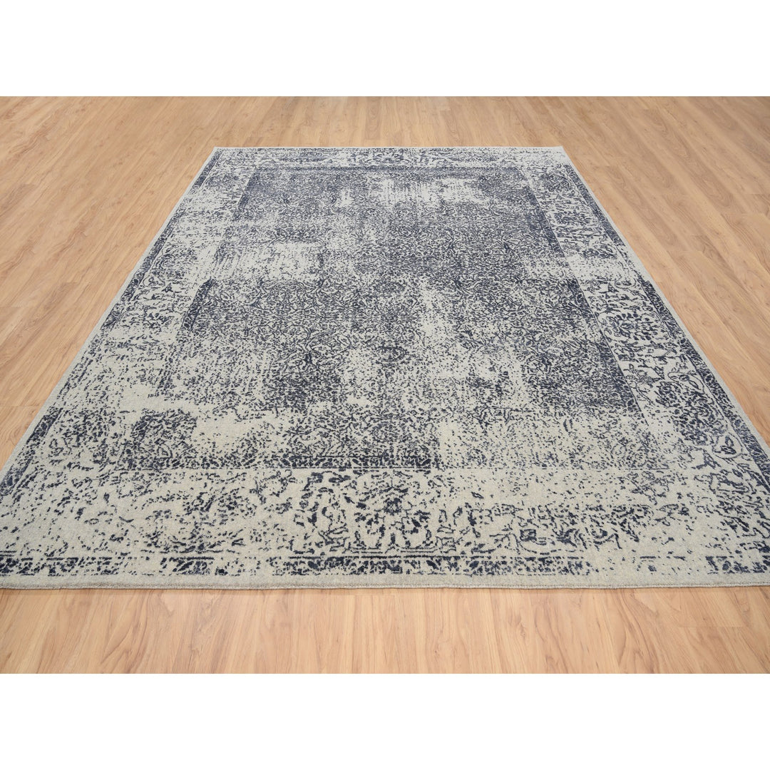 9'1" x 12'0" New Hand Loomed Grey Wool & Art Silk Rectangle Oriental Rug - MOA10263256