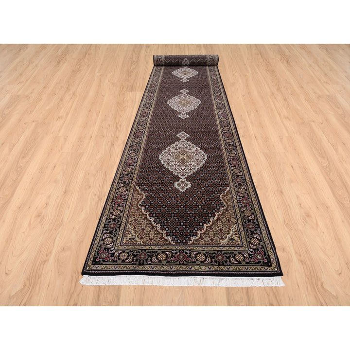 4'2" x 20'0" New Hand Knotted Black Wool Runner Oriental Rug - MOA10263291