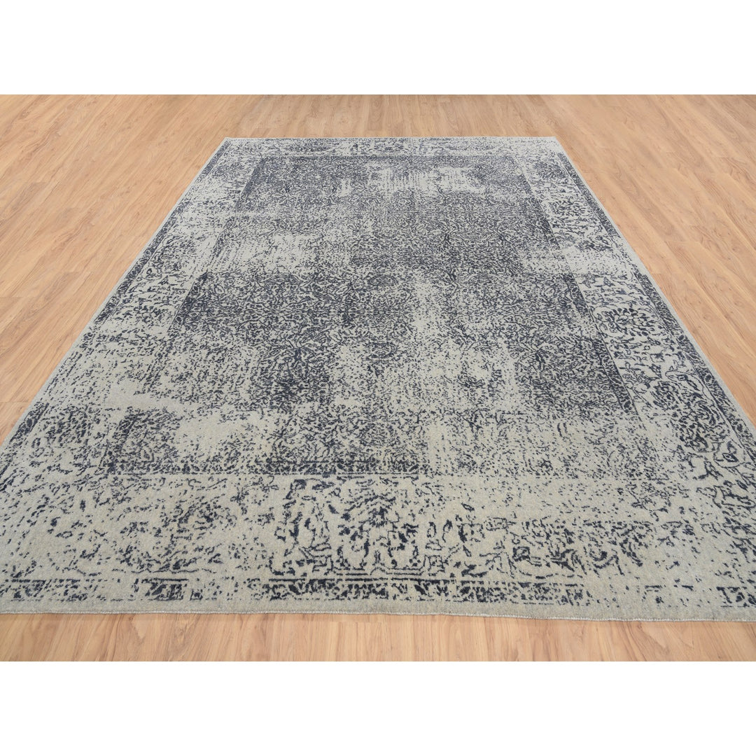 9'0" x 12'0" New Hand Loomed Grey Wool & Art Silk Rectangle Oriental Rug - MOA10263297