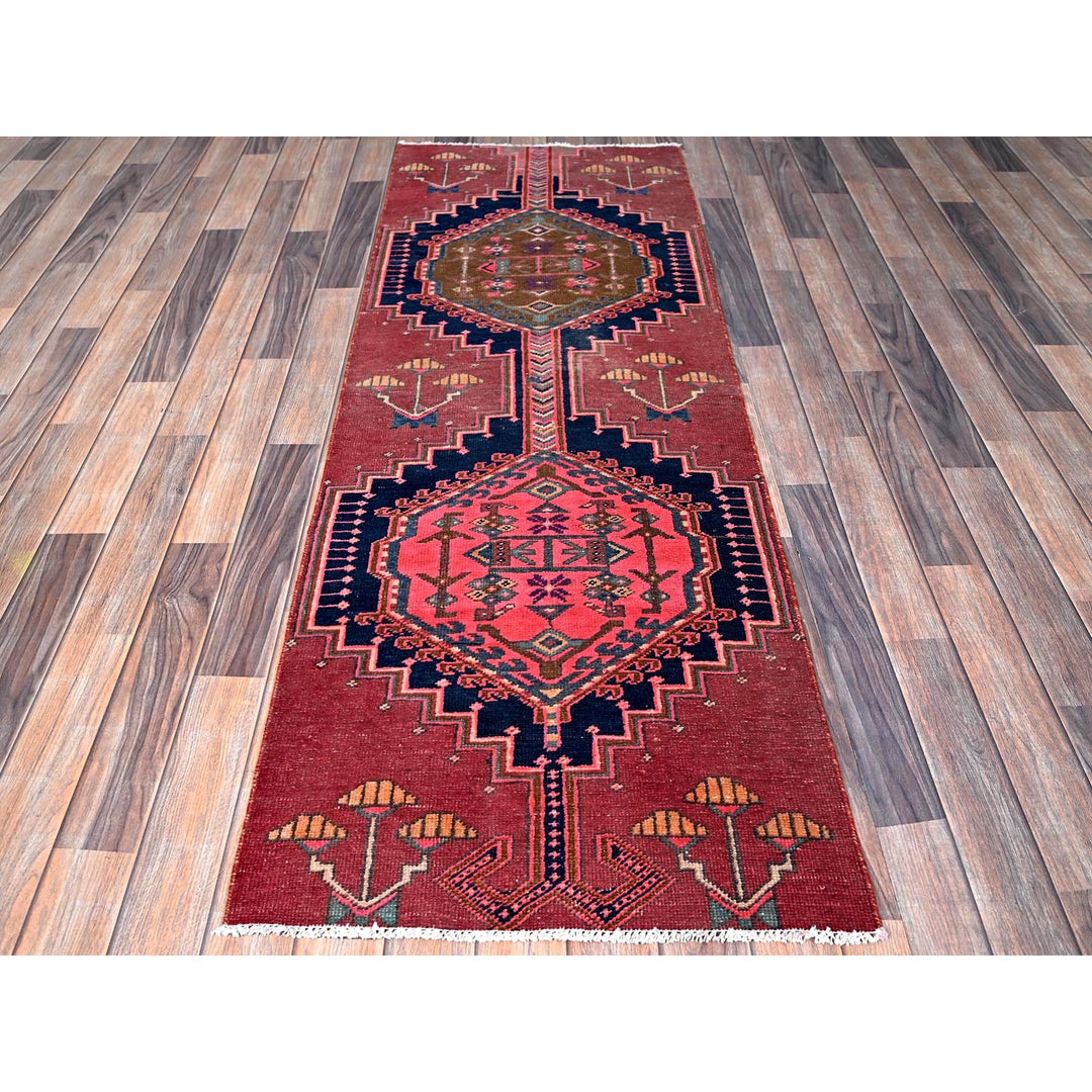 2'4" x 6'5" Vintage Hand Knotted Red Wool Runner Oriental Rug - MOA102632