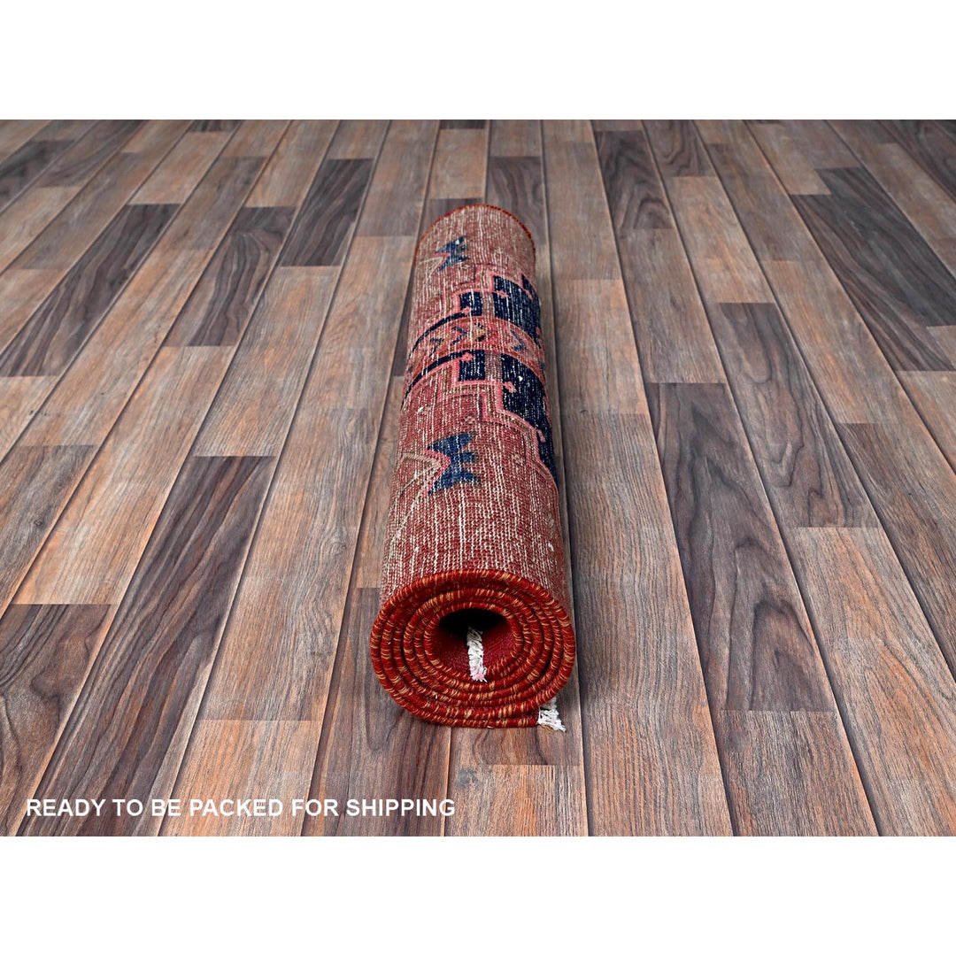 2'4" x 6'5" Vintage Hand Knotted Red Wool Runner Oriental Rug - MOA102632