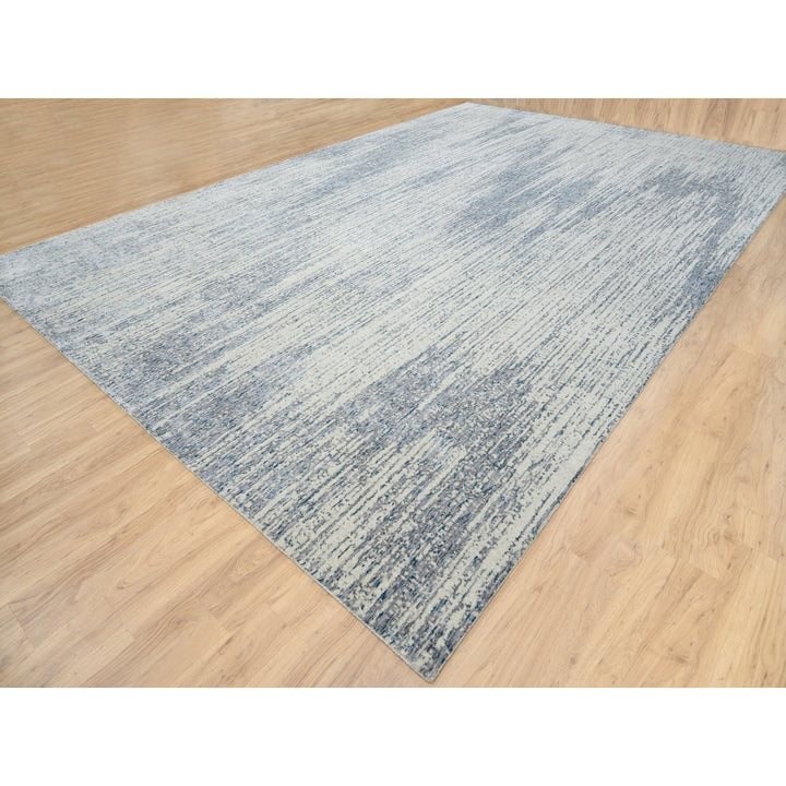 12'0" x 18'0" New Hand Loomed Grey Wool & Art Silk Rectangle Oriental Rug - MOA10263302