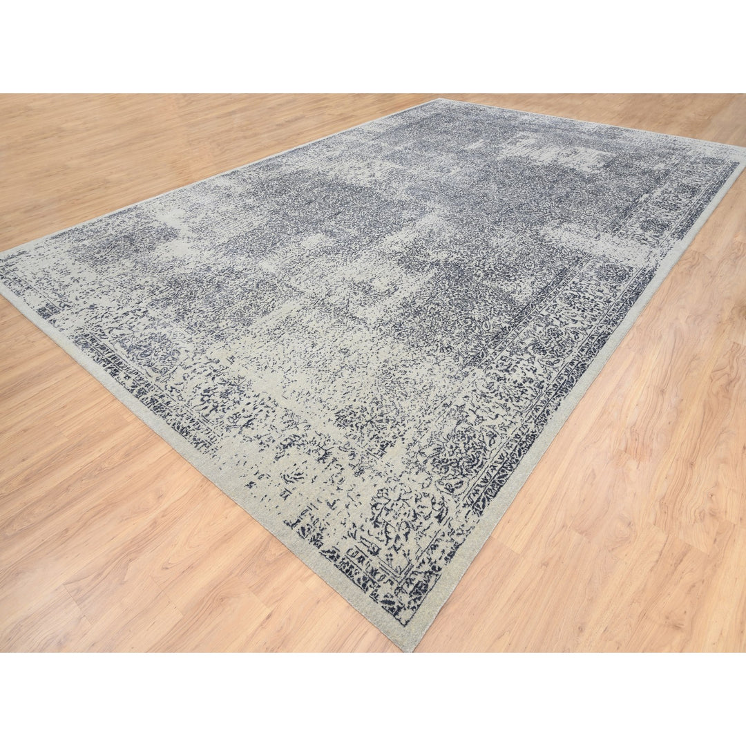 12'0" x 18'2" New Hand Loomed Grey Wool & Art Silk Rectangle Oriental Rug - MOA10263305