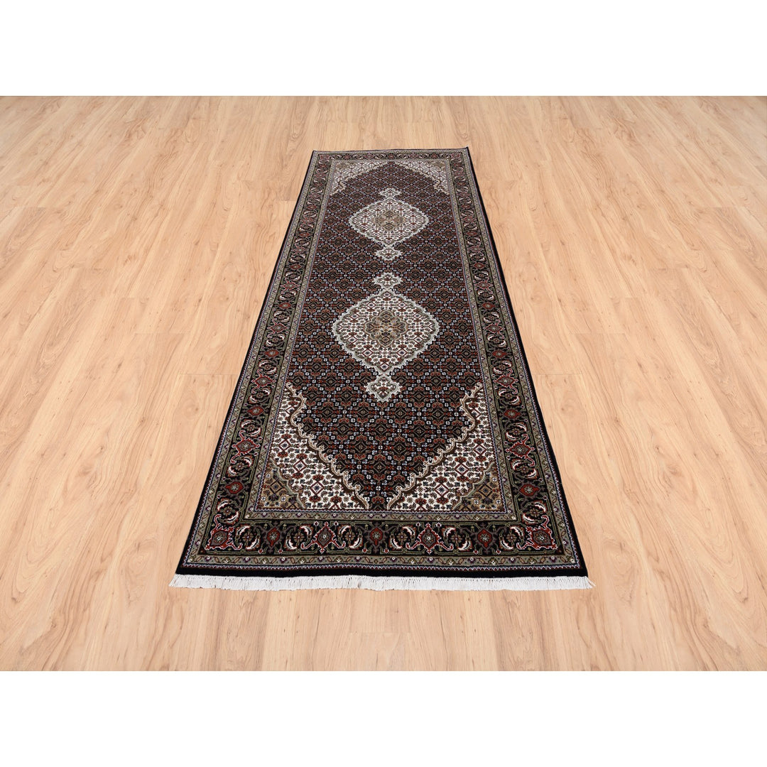 3'10" x 10'4" New Hand Knotted Black Wool Runner Oriental Rug - MOA10263320