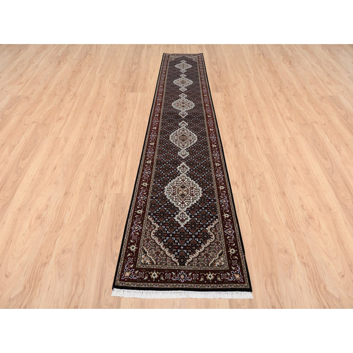 2'4" x 16'8" New Hand Knotted Black Wool Runner Oriental Rug - MOA10263338