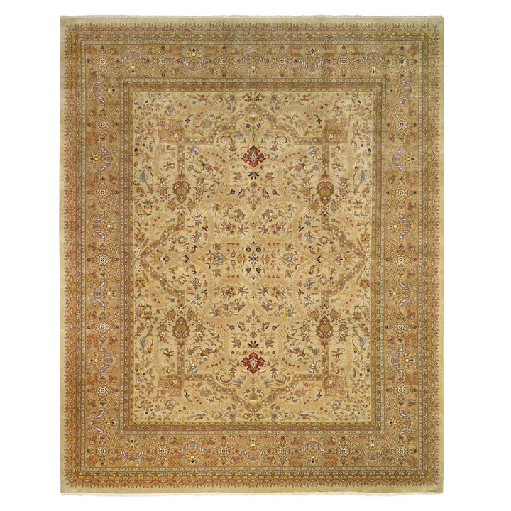 12'0" x 14'10" New Hand Knotted Beige Wool & Silk Rectangle Oriental Rug - MOA10263354