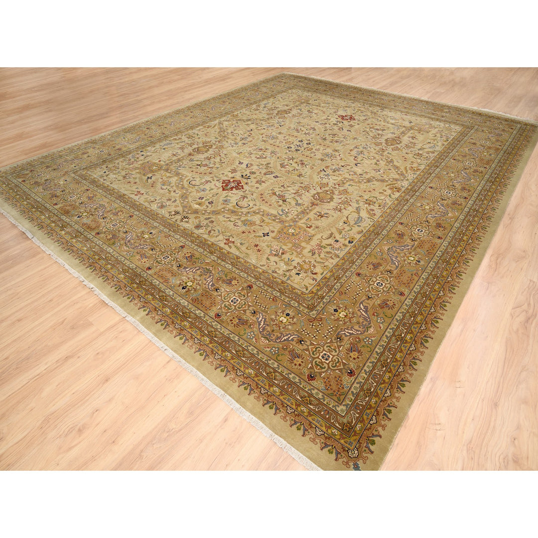 12'0" x 14'10" New Hand Knotted Beige Cotton Rectangle Oriental Rug - MOA10263354