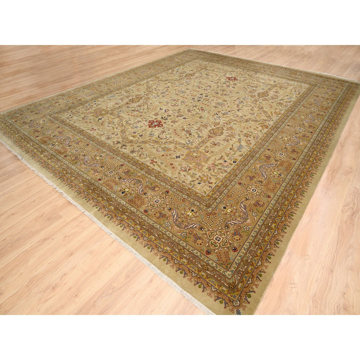 12'0" x 14'10" New Hand Knotted Beige Wool & Silk Rectangle Oriental Rug - MOA10263354