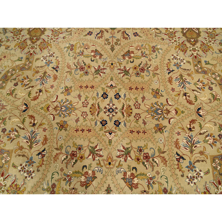 12'0" x 14'10" New Hand Knotted Beige Wool & Silk Rectangle Oriental Rug - MOA10263354