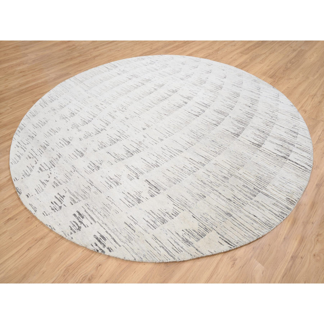 9'10" x 9'10" New Hand Knotted Ivory Wool Round Oriental Rug - MOA10263376