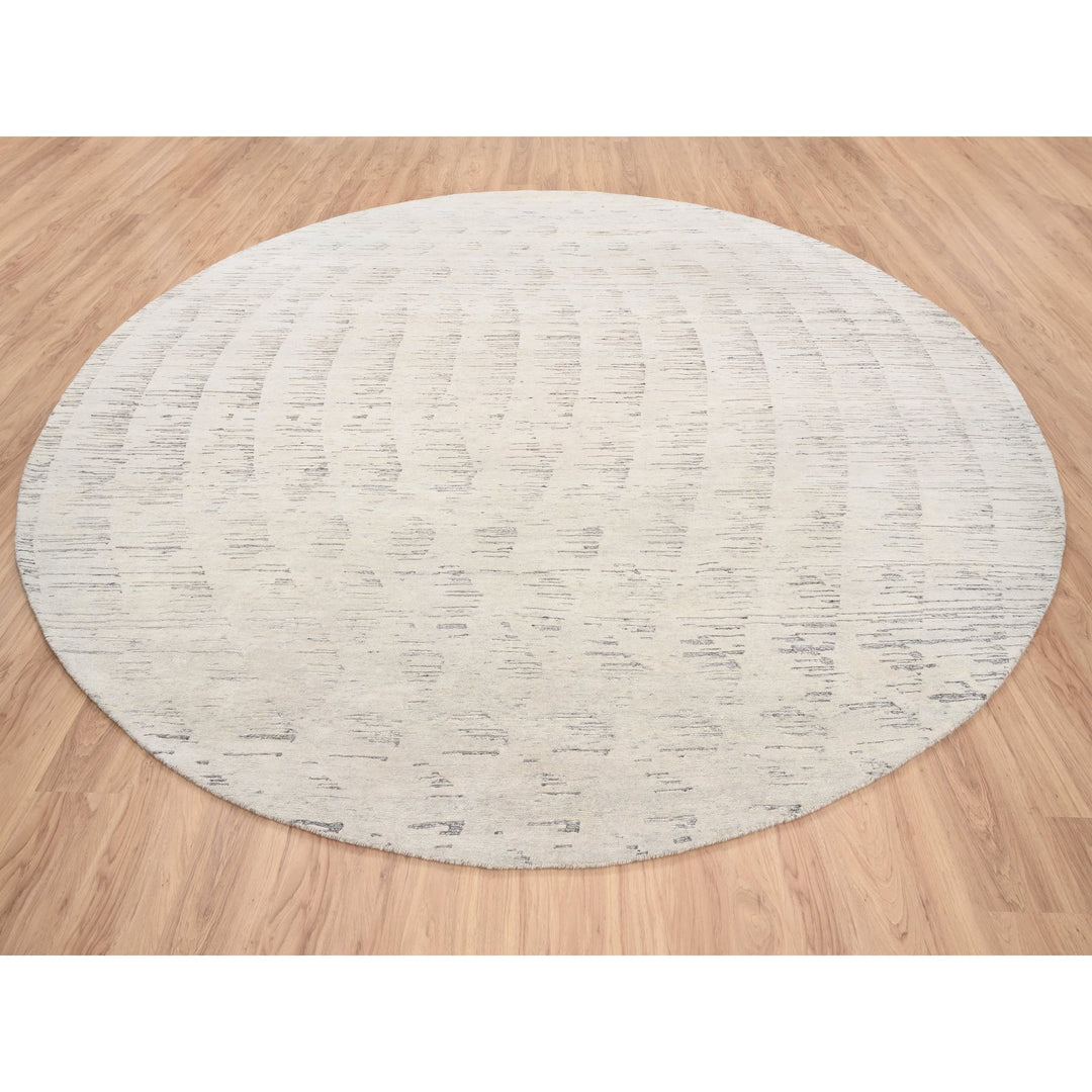 11'9" x 11'9" New Hand Knotted Ivory Wool Round Oriental Rug - MOA10263379