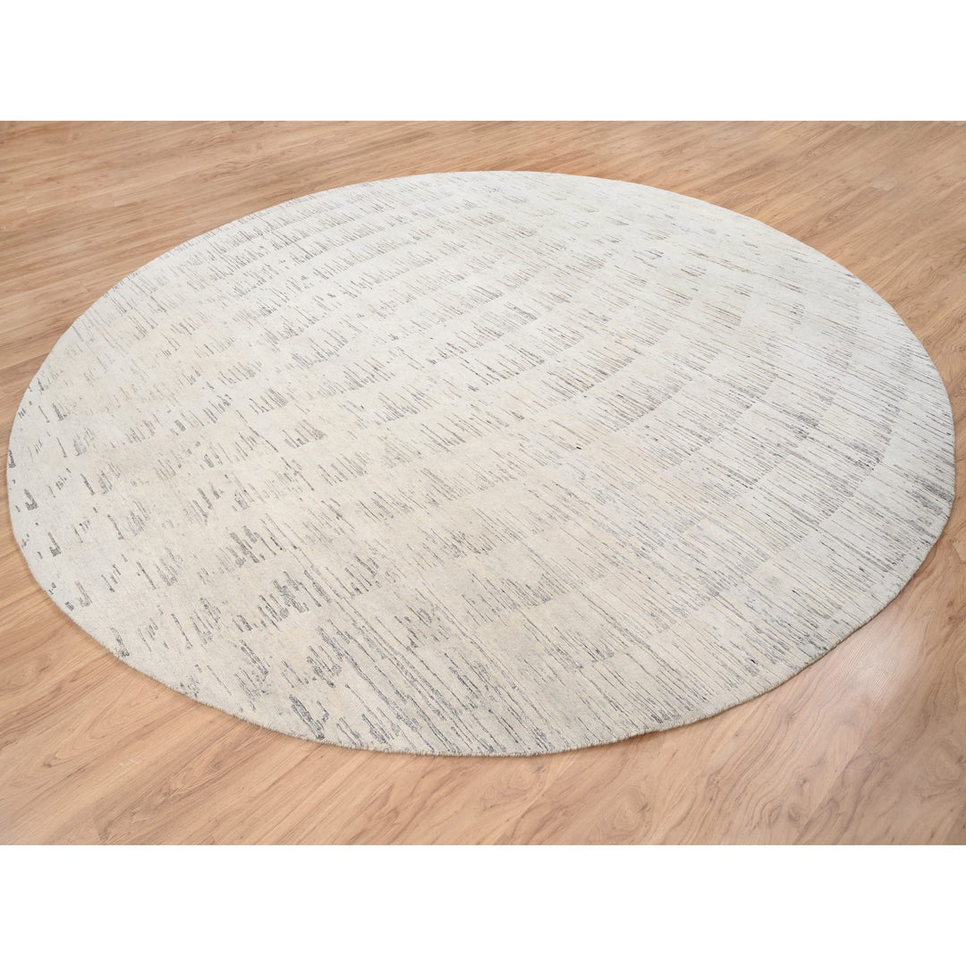 11'9" x 11'9" New Hand Knotted Ivory Wool Round Oriental Rug - MOA10263379