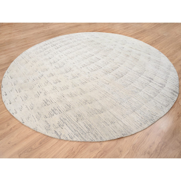 11'9" x 11'9" New Hand Knotted Ivory Wool Round Oriental Rug - MOA10263379