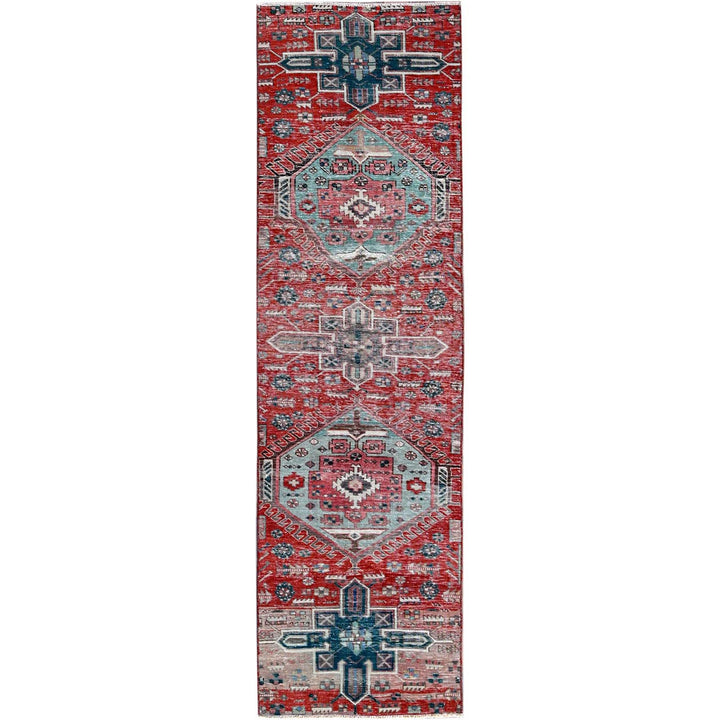 2'7" x 9'3" Vintage Hand Knotted Red Wool Runner Oriental Rug - MOA102633