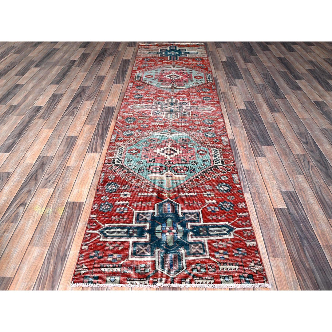 2'7" x 9'3" Vintage Hand Knotted Red Wool Runner Oriental Rug - MOA102633