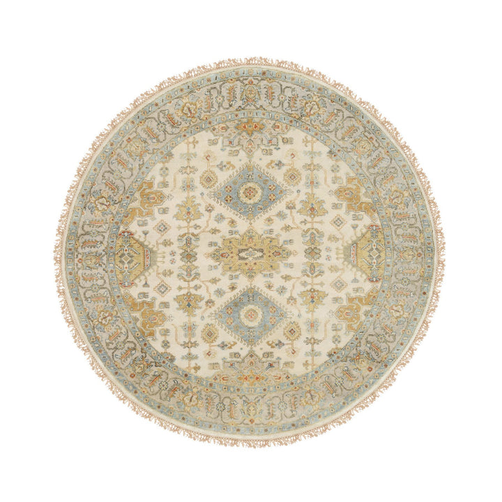 6'1" x 6'0" New Hand Knotted Ivory Wool Round Oriental Rug - MOA10263419