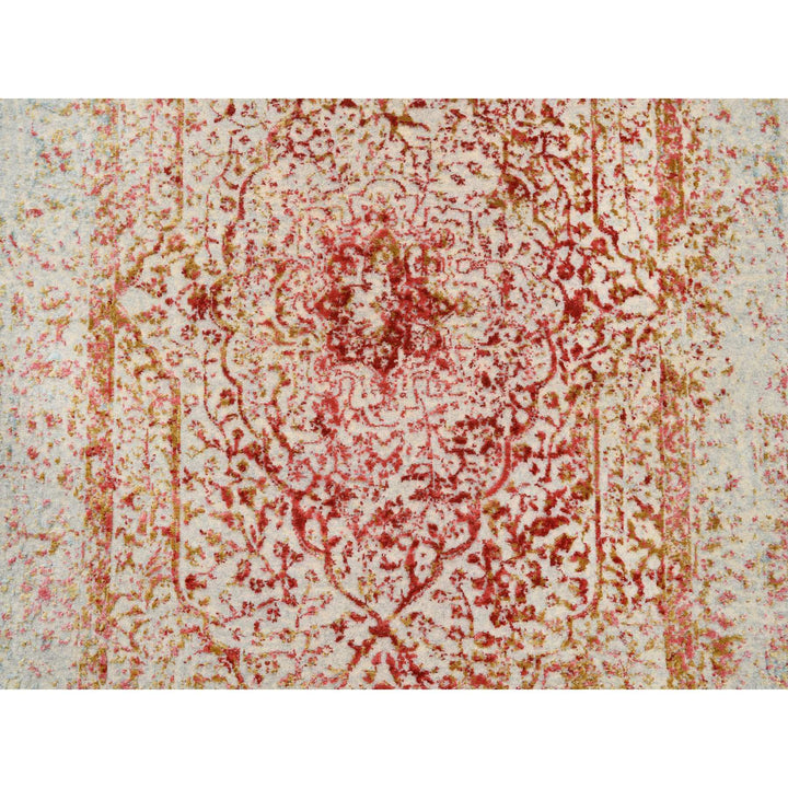 4'0" x 11'9" New Hand Knotted Pink Wool & Silk Runner Oriental Rug - MOA10263466