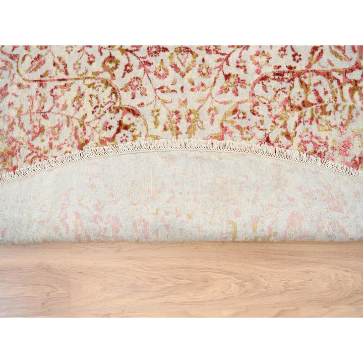 9'8" x 9'8" New Hand Knotted Pink Wool & Silk Round Oriental Rug - MOA10263468