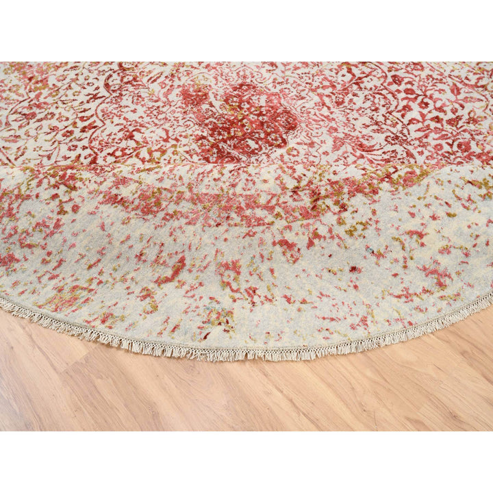 9'8" x 9'8" New Hand Knotted Pink Wool & Silk Round Oriental Rug - MOA10263468