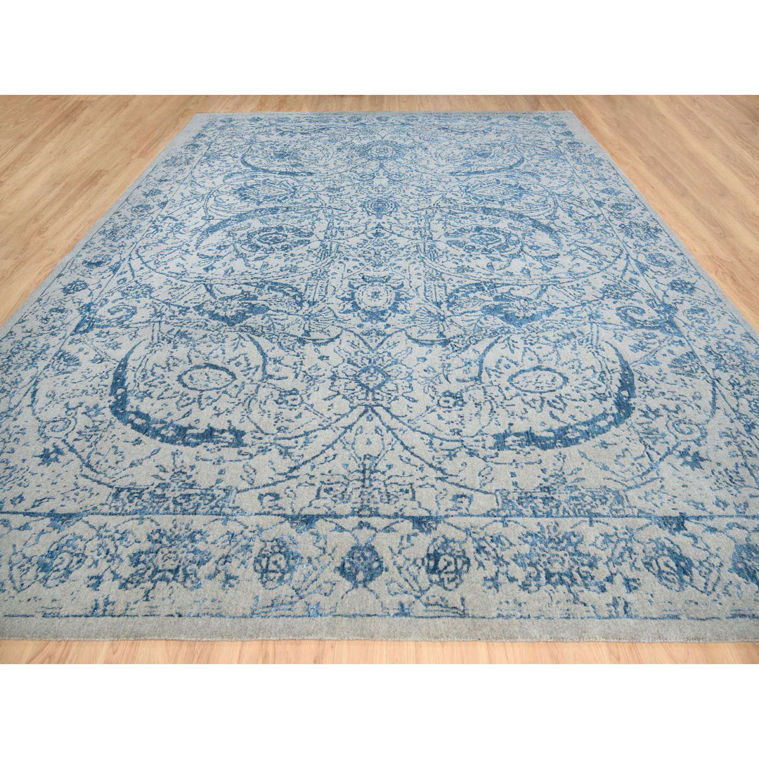 11'10" x 15'0" New Hand Loomed Blue Wool & Silk Rectangle Oriental Rug - MOA10263480