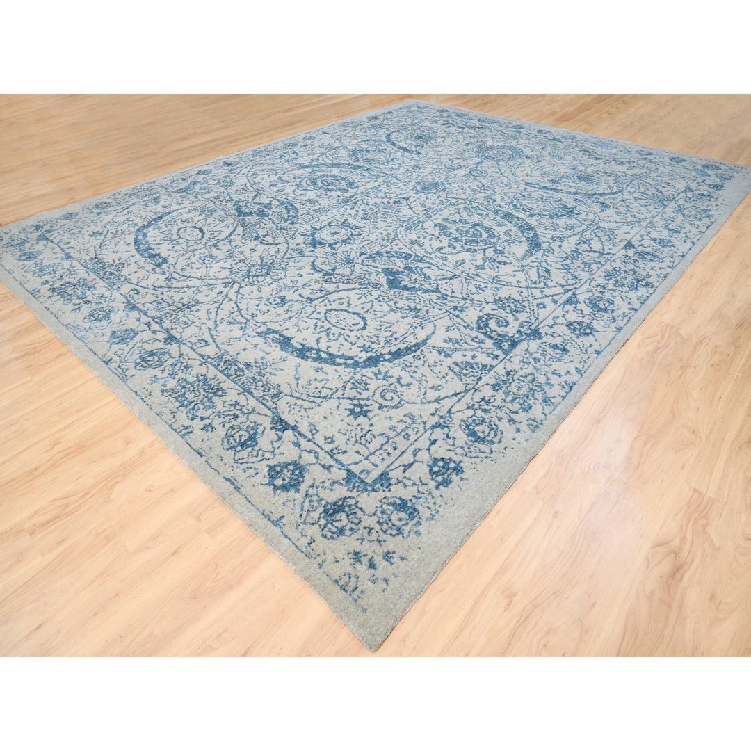 11'10" x 15'0" New Hand Loomed Blue Wool & Silk Rectangle Oriental Rug - MOA10263480