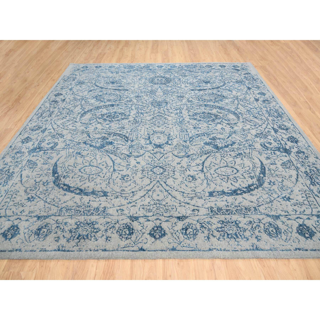 10'0" x 10'0" New Hand Loomed Blue Wool & Silk Square Oriental Rug - MOA10263481