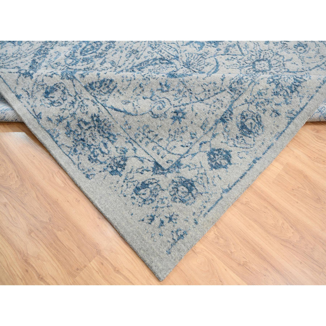 10'0" x 10'0" New Hand Loomed Blue Wool & Silk Square Oriental Rug - MOA10263481