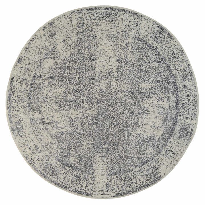 10'0" x 10'0" New Hand Loomed Grey Wool & Silk Round Oriental Rug - MOA10263504