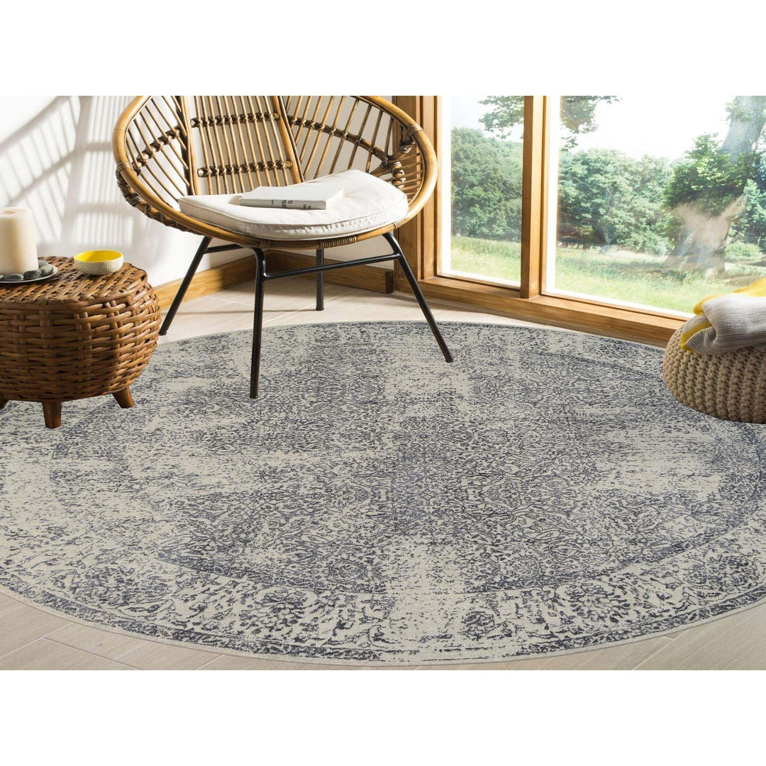 10'0" x 10'0" New Hand Loomed Grey Wool & Silk Round Oriental Rug - MOA10263504