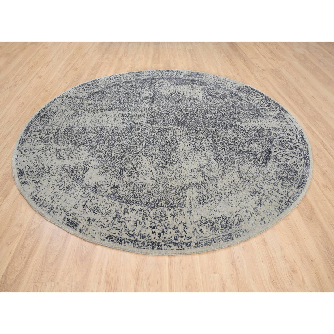 10'0" x 10'0" New Hand Loomed Grey Wool & Silk Round Oriental Rug - MOA10263504