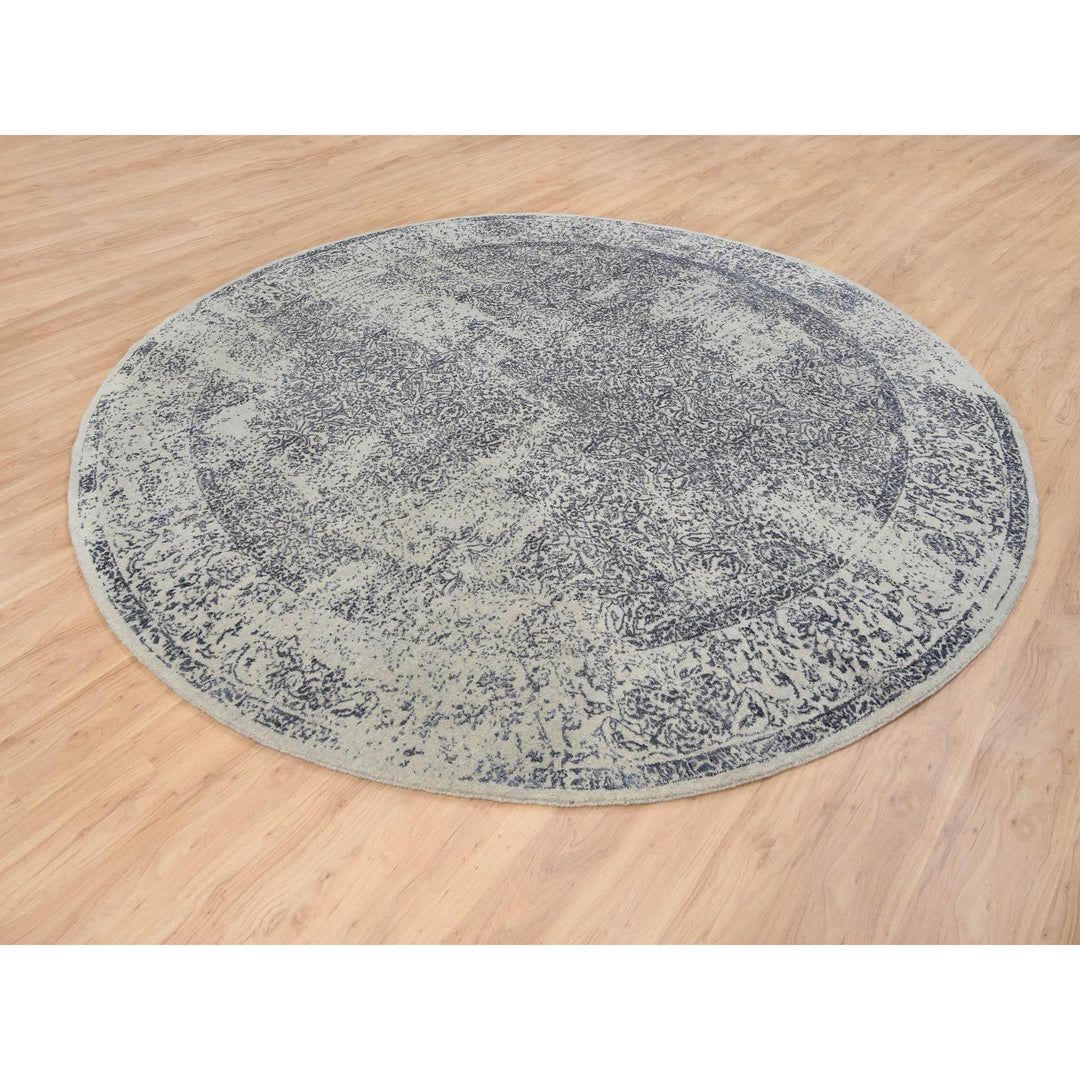 10'0" x 10'0" New Hand Loomed Grey Wool & Silk Round Oriental Rug - MOA10263504