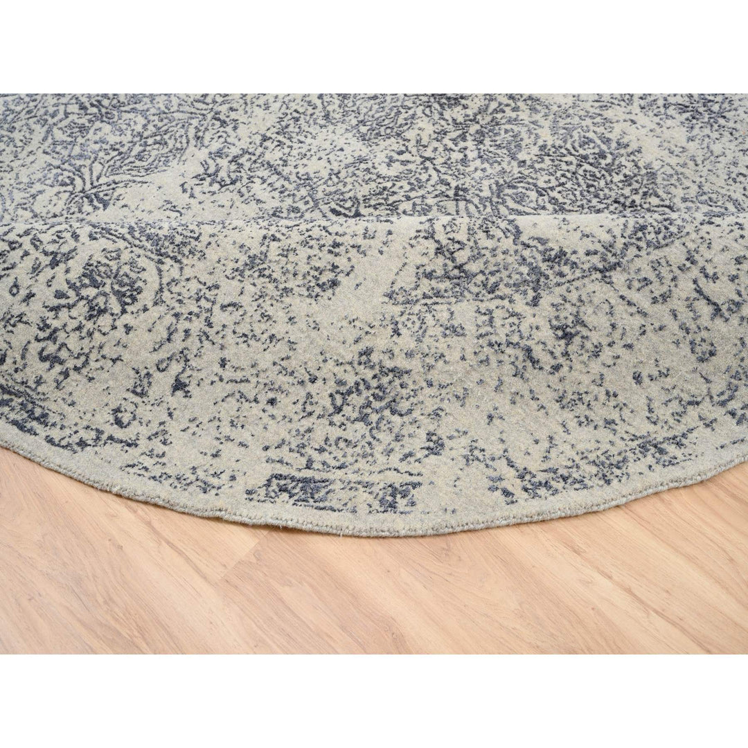 10'0" x 10'0" New Hand Loomed Grey Wool & Silk Round Oriental Rug - MOA10263504