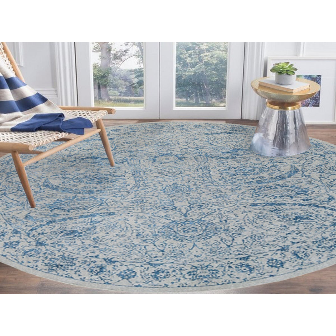 12'0" x 12'0" New Hand Loomed Blue Wool & Silk Round Oriental Rug - MOA10263506