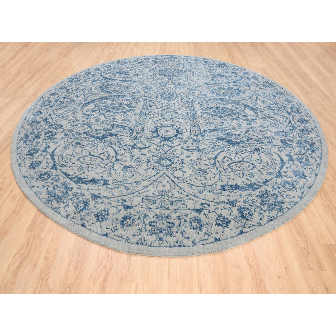 12'0" x 12'0" New Hand Loomed Blue Wool & Silk Round Oriental Rug - MOA10263506