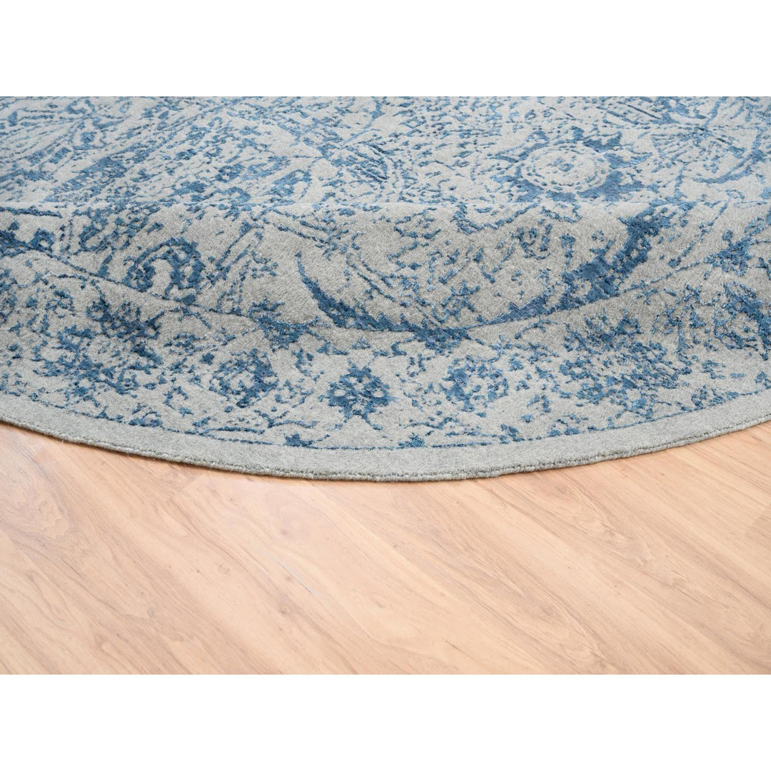 12'0" x 12'0" New Hand Loomed Blue Wool & Silk Round Oriental Rug - MOA10263506