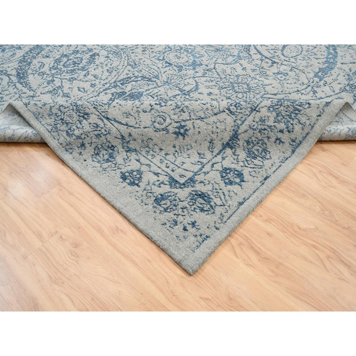 10'0" x 14'0" New Hand Loomed Blue Wool & Silk Rectangle Oriental Rug - MOA10263508