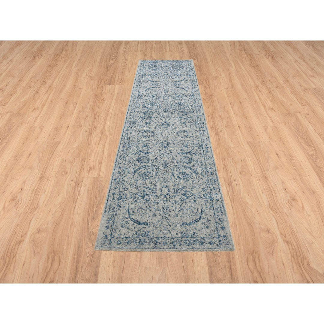 2'6" x 10'0" New Hand Loomed Blue Wool & Silk Runner Oriental Rug - MOA10263511