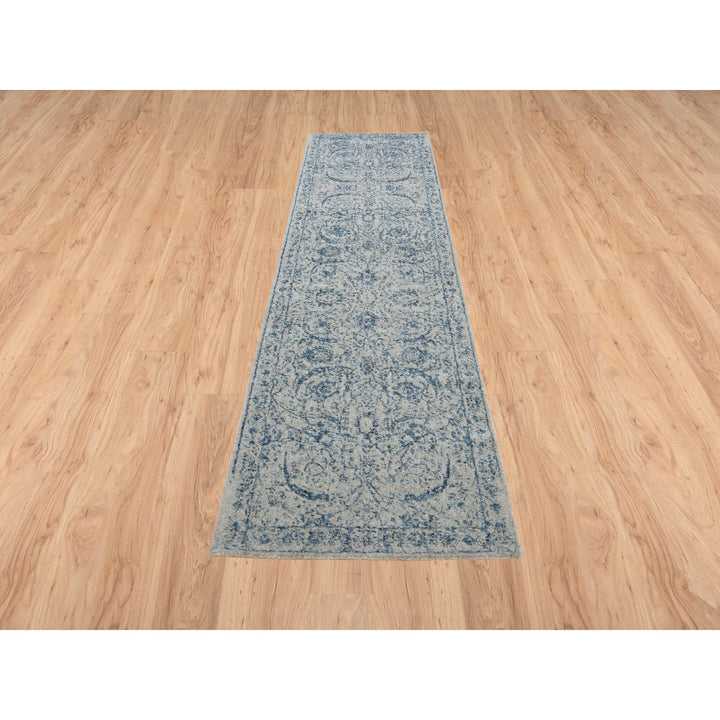 2'6" x 10'0" New Hand Loomed Blue Wool & Silk Runner Oriental Rug - MOA10263511