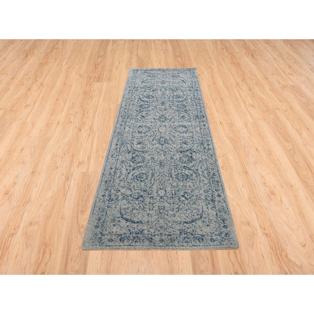 2'7" x 8'1" New Hand Loomed Blue Wool & Silk Runner Oriental Rug - MOA10263513