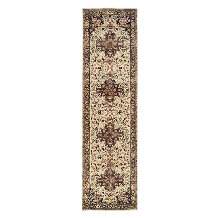 2'7" x 10'3" New Hand Knotted Beige Wool Runner Oriental Rug - MOA10263588