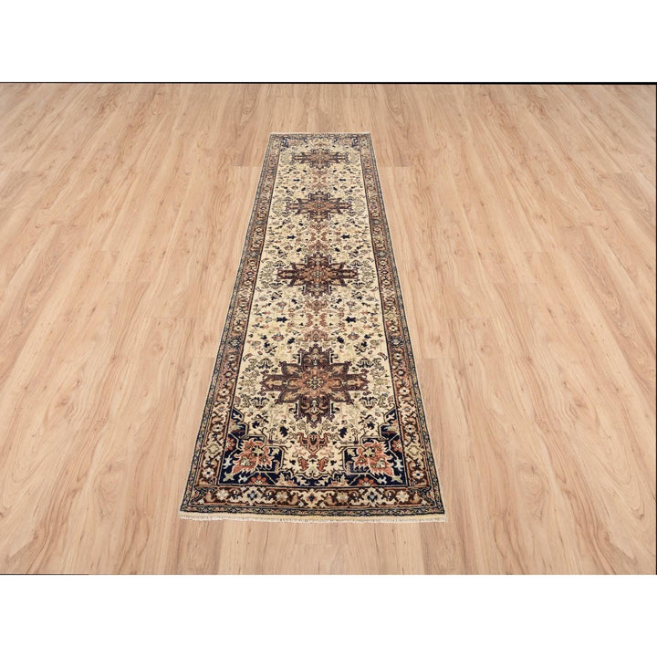 2'7" x 10'3" New Hand Knotted Beige Wool Runner Oriental Rug - MOA10263588