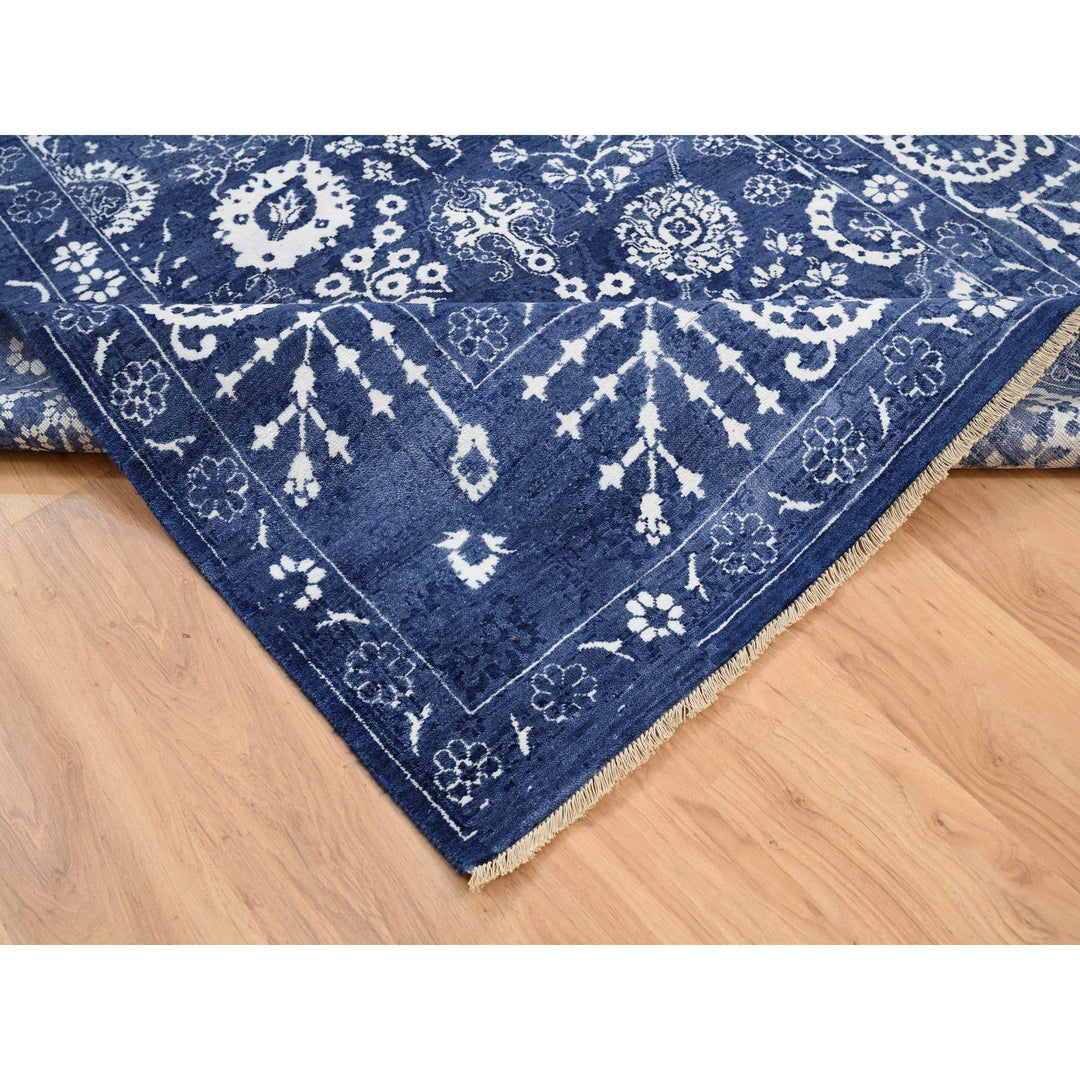 6'0" x 8'10" New Hand Knotted Blue Wool & Silk Rectangle Oriental Rug - MOA10263603