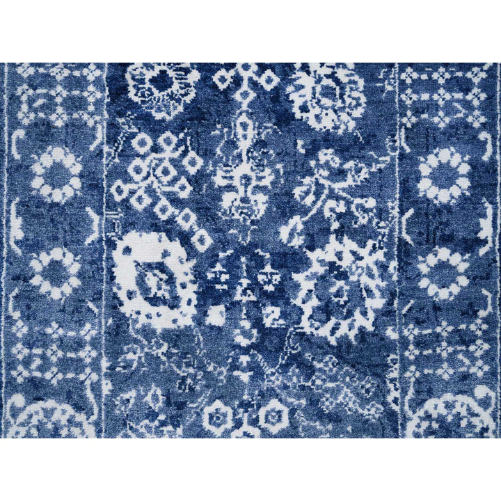 2'6" x 23'10" New Hand Knotted Blue Wool & Silk Runner Oriental Rug - MOA10263605