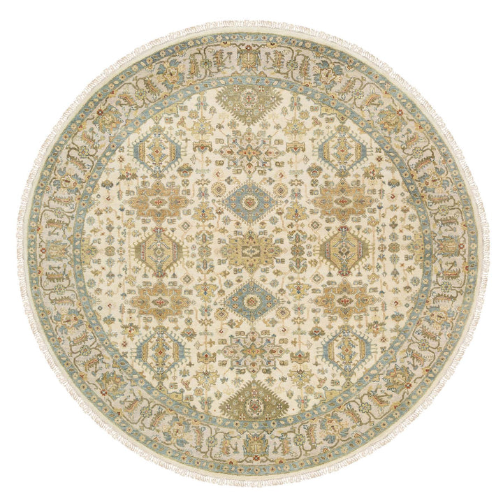 8'10" x 8'10" New Hand Knotted Ivory Wool Round Oriental Rug - MOA10263631